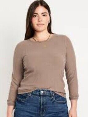 Old Navy Ribbed Scoop-Neck Long Sleeve Top in Mauve